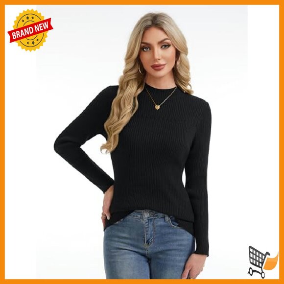 Women's Long Sleeve Mock Neck Sweater Ribbed Knit Slim Fit Tops - Picture 4 of 7